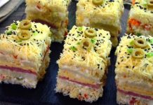 Бутербродный закусочный торт с сыром и ветчиной