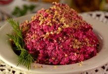 Салат из свёклы с творогом и орехами