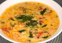 Сырный суп с рисом и сладким перцем