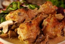 Куриные ножки с грибами в сливочном соусе