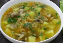 Постный грибной суп с булгуром