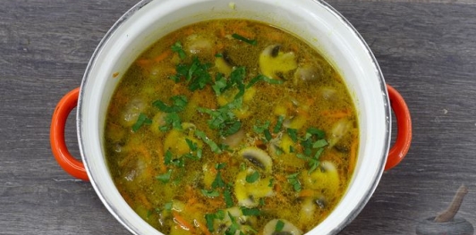 Фото приготовления рецепта: Суп с куриными потрошками, грибами и пшеном - шаг №27