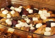 Курица, запечённая со свёклой и фетой