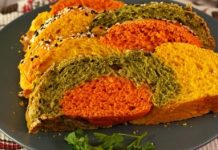 Трёхцветная булка-плетёнка